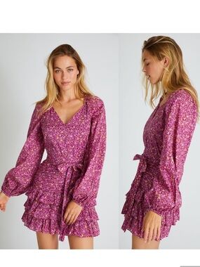 NWT LoveShackFancy Womens Rina Dress 12 Pink Cherry Wine 100% Cotton Short Mini